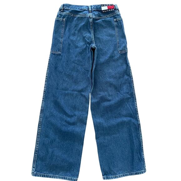 VTG Y2K Womens Tommy Hilfiger Wide Leg Big Pocket Baggy Jeans Med Wash size 5 - Picture 1 of 10